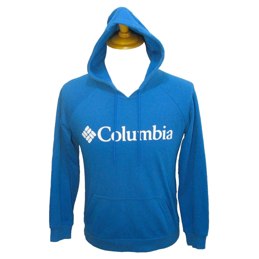 COLUMBIA Mens (Size Medium) Blue Athletic Hoodie Spellout Logo Hooded Sweatshirt
